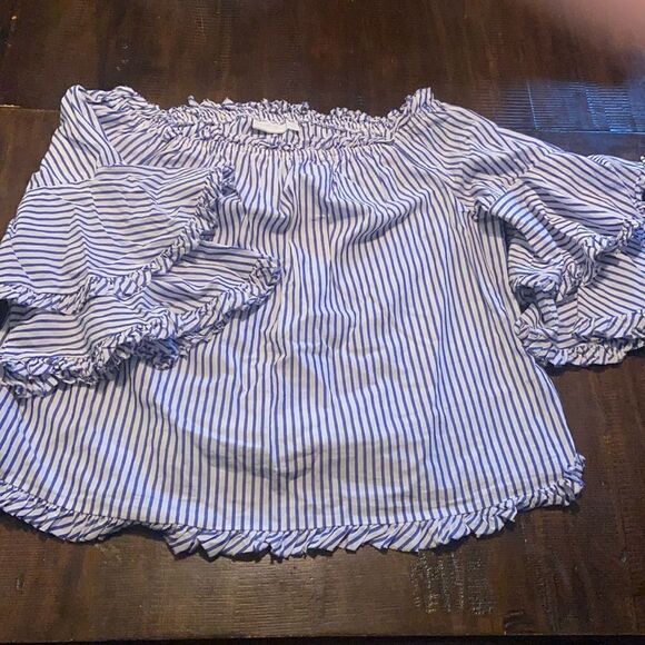 Off the shoulder blue and white, New York and Company top size large - Picture 1 of 6